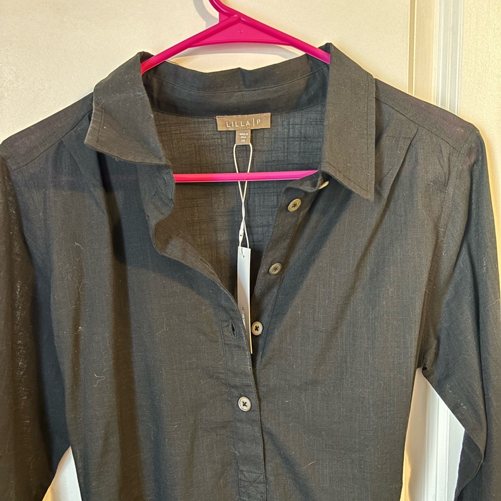NWT Lilla P Cotton Black Shirt Dress - Picture 4 of 6